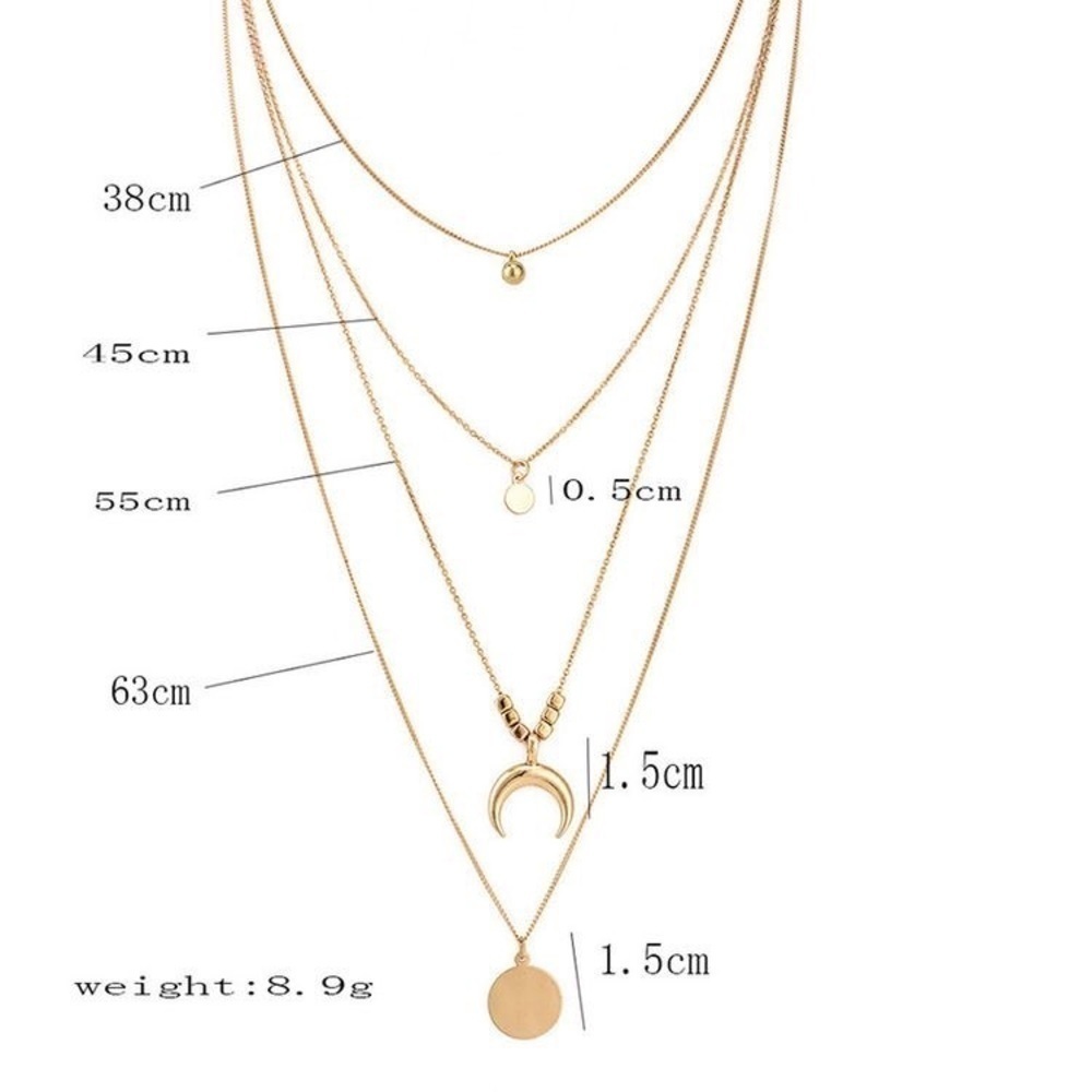 Moon/Disc Pendant, Multi-layer Necklace; Gold - Picture 5 of 10